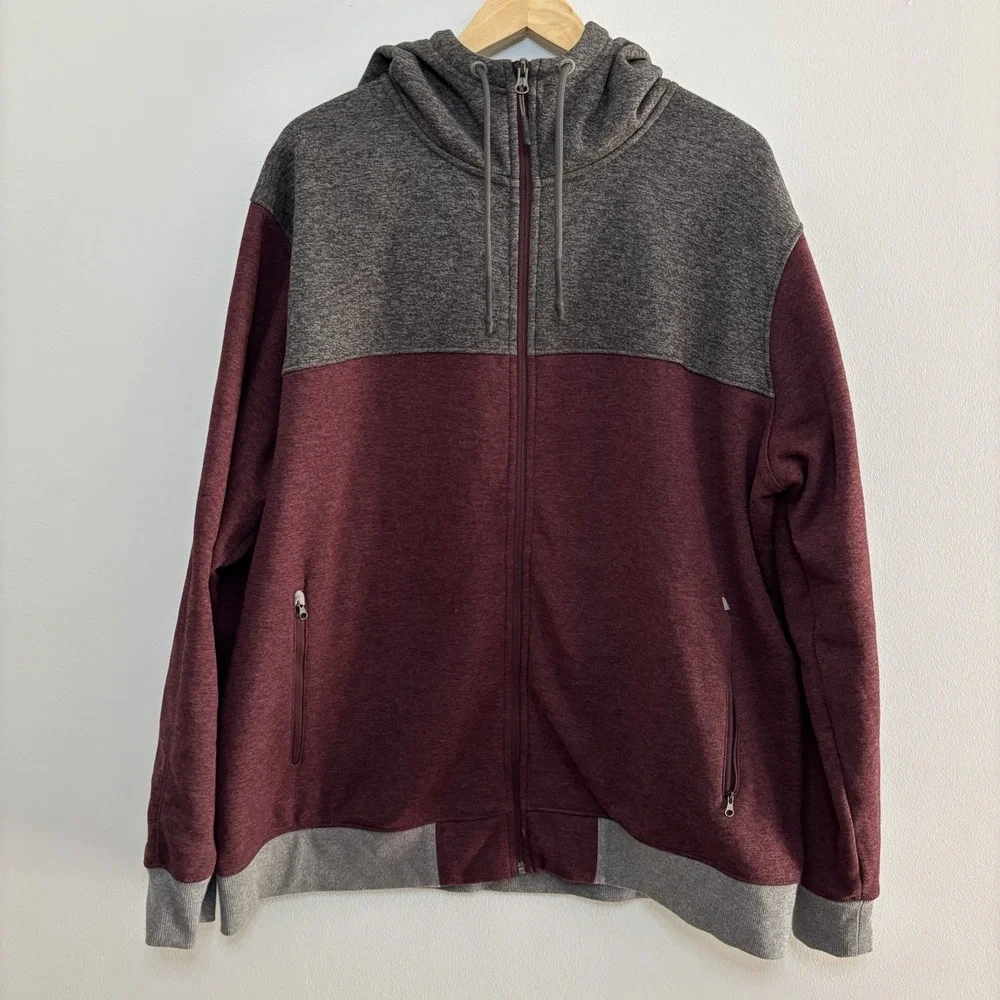 The North Face Hoodie Men's XXL Full Zip Outdoor Gorpcore Hiking Burgundy Gray‎